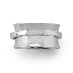 Polished Spin Ring Rhodium Plated Sterling Silver